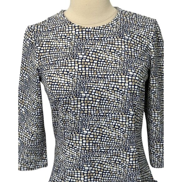 J. McLaughlin Catalyst Sheath Dress Navy Brown Pockets Catalina Cloth EUC Size S - Picture 2 of 11